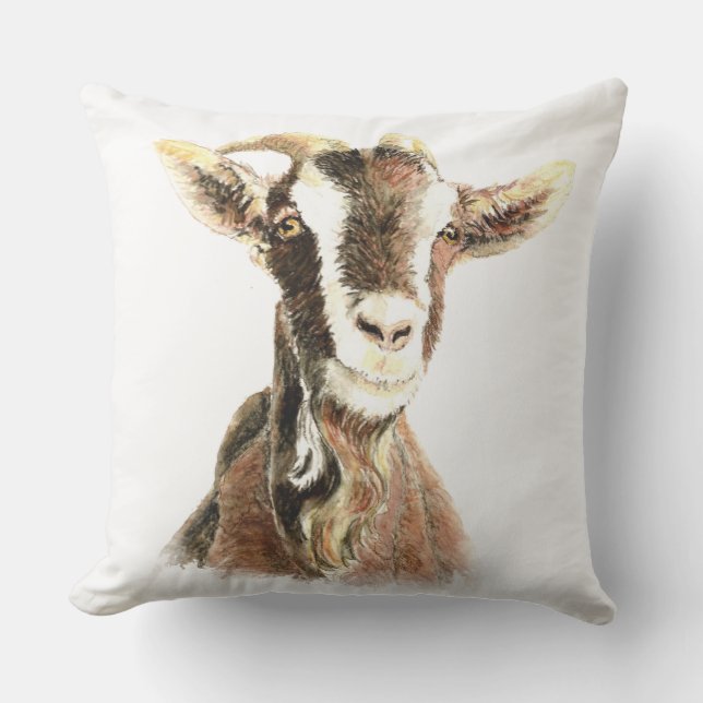 Watercolor Goat Farm Animal art Outdoor Cushion (Front)