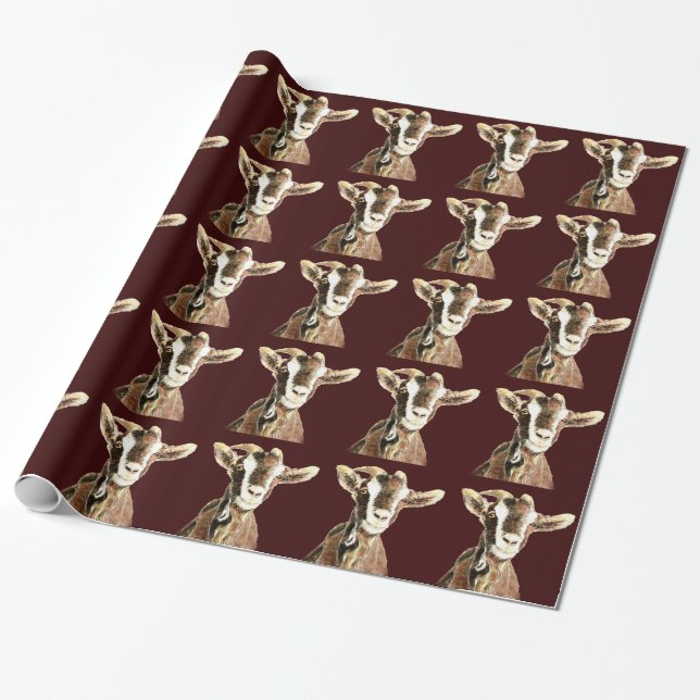 Watercolor  Goat Farm Animal Wrapping Paper (Unrolled)