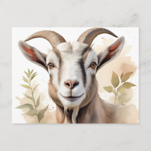 Watercolor Goat Portrait in Delicate Earthy Tones Postcard