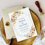 watercolor gold and blush geometric wedding invitation<br><div class="desc">watercolor blush, burgundy and gold flowers with a modern floral frame.
You can change the wording,  text size,  colors and font on this template.</div>