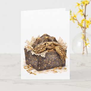 Watercolor Gold and Brown Birthday Gift Turtle Card