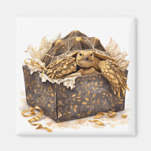 Watercolor Gold and Brown Birthday Gift Turtle Magnet