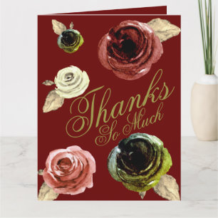 Watercolor Gold and Burgundy ScriptThanks So Much Thank You Card