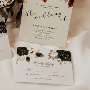 Watercolor Gold And Green Roses RSVP Response Card