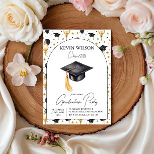 Watercolor Gold Balloon Graduation Invite