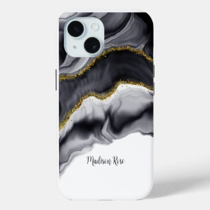 Watercolor Gold Black Personalise iPhone 15 Case