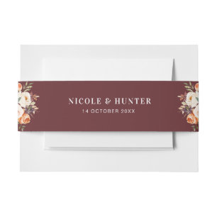 Watercolor gold blush floral wedding belly band invitation belly band