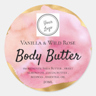  Watercolor & Gold Body Butter Add Your Logo  Classic Round Sticker