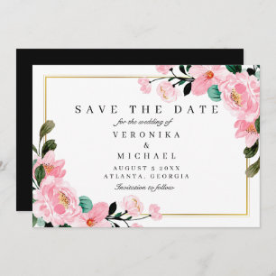 Watercolor Gold Botanical Elegant Wedding Save The Date