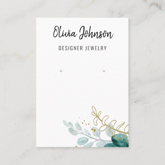 Watercolor Gold Botanical Jewellery Earring Displa Business Card (Front)