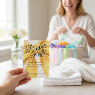 Watercolor Gold Bow Diaper Raffle Invitation