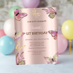 Watercolor Gold Butterflies Rose Gold Birthday Invitation
