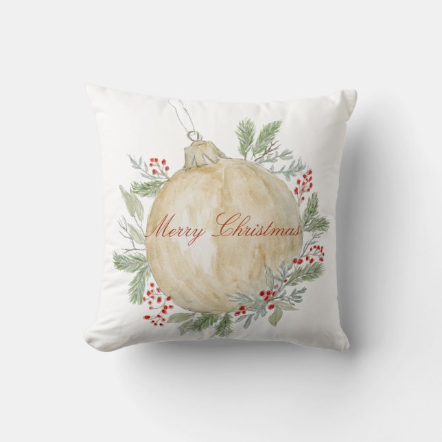 Watercolor Gold Christmas Ornament  Cushion (Front)