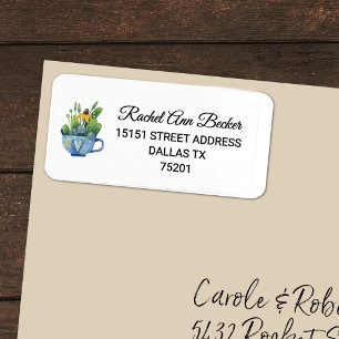 Watercolor Gold Coneflower in Teacup Address Label