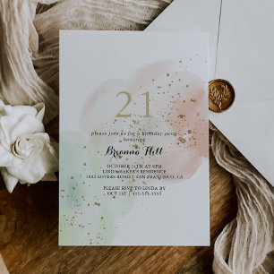 Watercolor Gold Confetti 21st Birthday Party Invitation