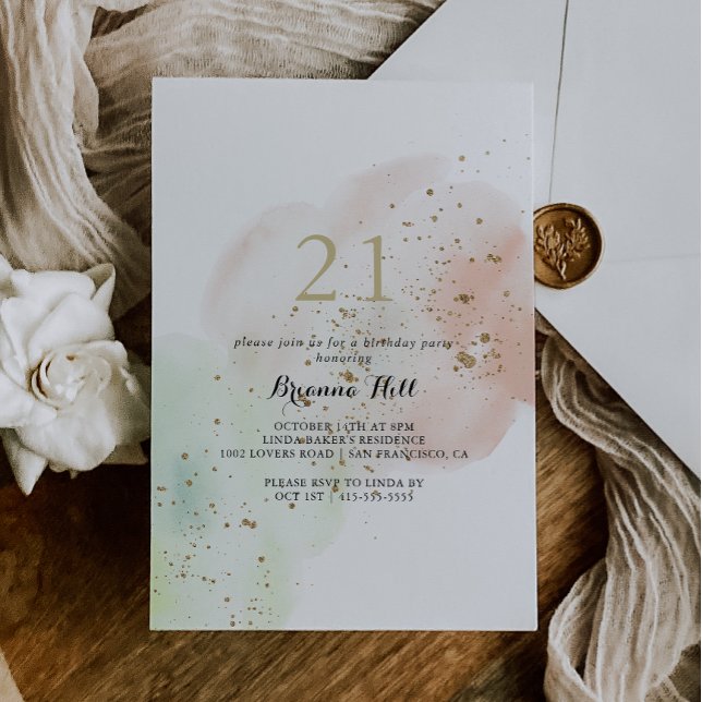 Watercolor Gold Confetti 21st Birthday Party  Invitation (Creator Uploaded)