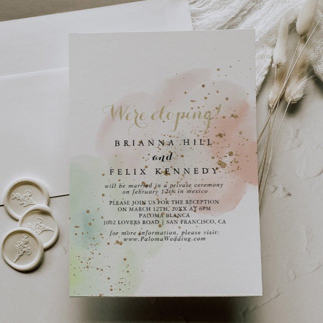 Watercolor Gold Confetti Elopement Reception  Invitation (Creator Uploaded)