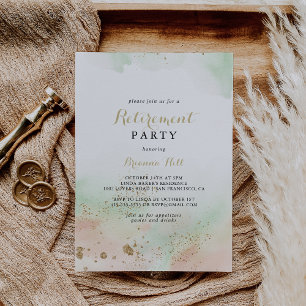 Watercolor Gold Confetti Retirement Party  Invitation