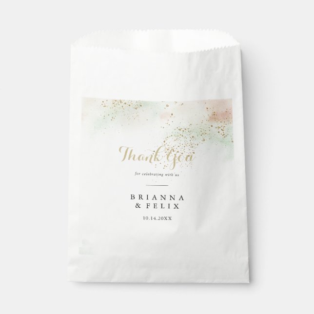 Watercolor Gold Confetti Thank You Wedding  Favour Bags (Front)