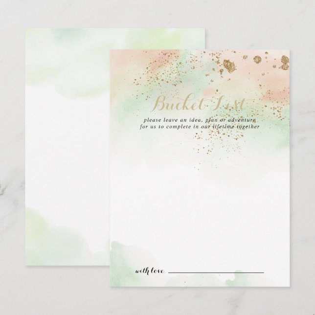 Watercolor Gold Confetti Wedding Bucket List Cards (Front/Back)