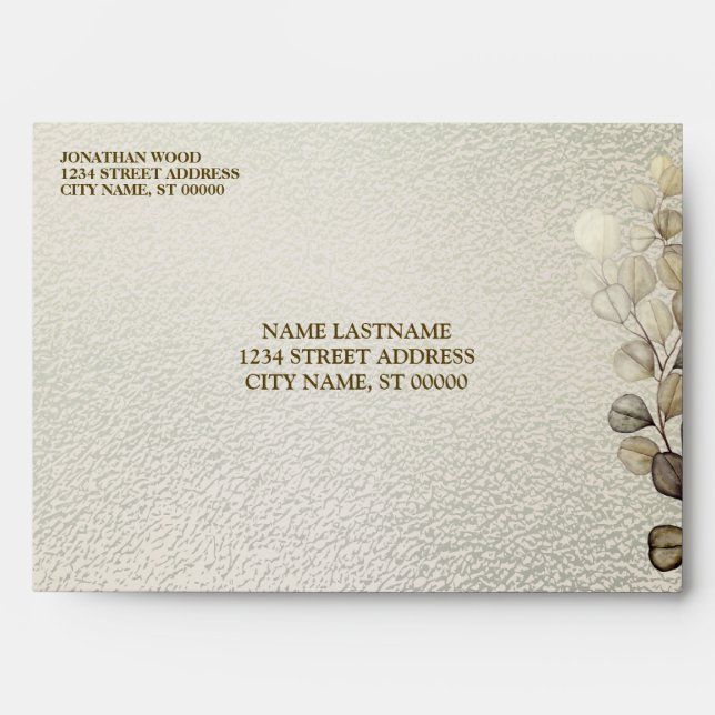 Watercolor Gold Eucalyptus Foliage Wedding Shiny Envelope (Front)