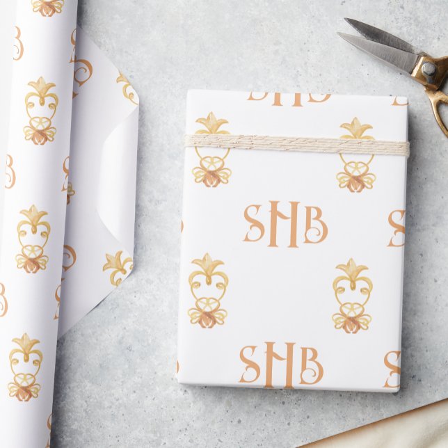 Watercolor Gold Flourishes 3 Letter Monogram Wrapping Paper (Creator Uploaded)