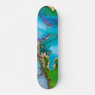 Watercolor Gold Foil Colorful Abstract Skateboard