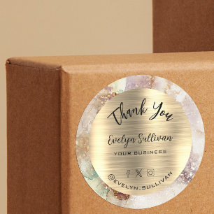 Watercolor Gold Foil Elegant Thank You Classic Rou Classic Round Sticker