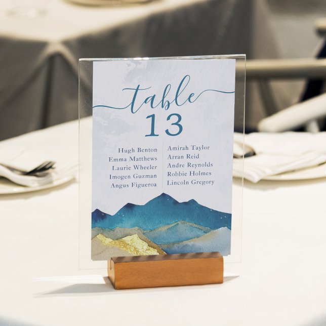 Watercolor Gold Foil Mountain Wedding Table Number (Creator Uploaded)
