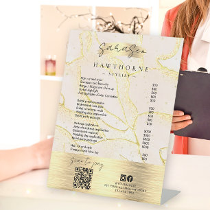 Watercolor Gold Foil Price List Scan to Pay QR Pedestal Sign