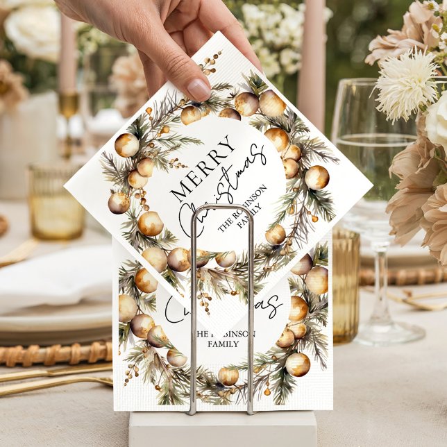 Watercolor Gold Foliage Christmas Party Napkin (Creator Uploaded)