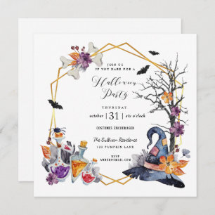 Watercolor Gold Frame Halloween Party Invitation