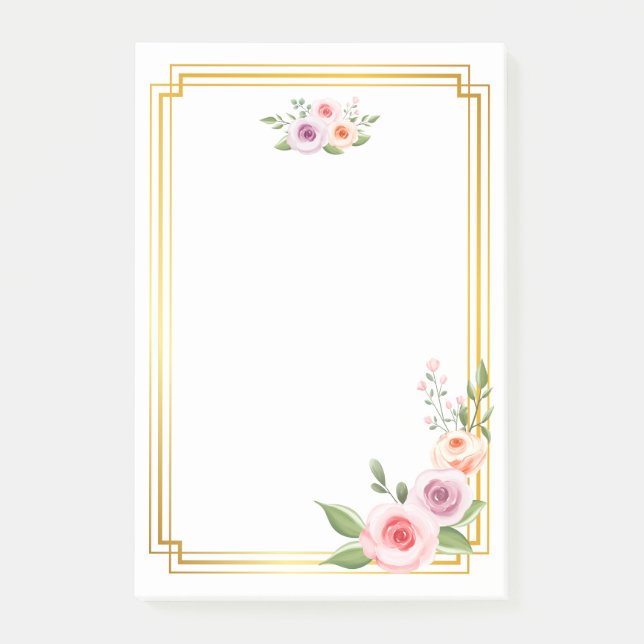 Watercolor & Gold Frame Style Post-it Notes (Front)