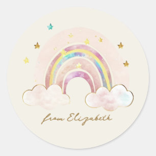 Watercolor Gold Glitter Rainbow To From  Classic Round Sticker