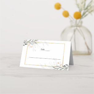 Watercolor Gold Green Leafy Wedding Place Card