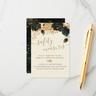 Watercolor Gold Green Roses Safety Measures Enclosure Card