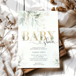 Watercolor Gold Greenery Baby Shower Invitation
