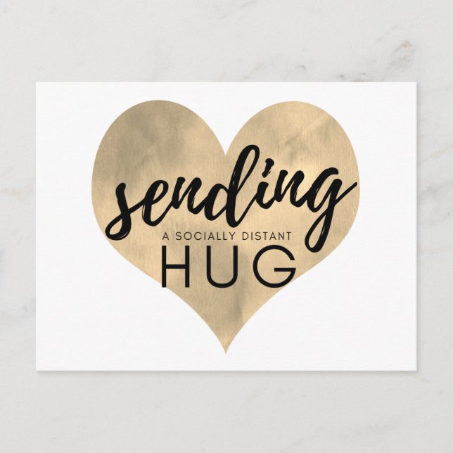 Watercolor Gold Heart Social Distancing Hug Postcard (Front)