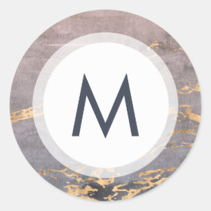 Watercolor & Gold Monogram Wedding Classic Round Sticker