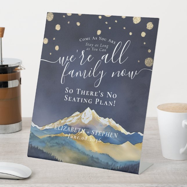 Watercolor Gold Mountain Open Seating Wedding Sign (In SItu)