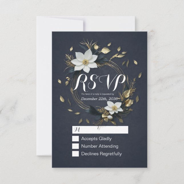 Watercolor Gold Mountain Wedding RSVP Kindly Reply Card (Front)