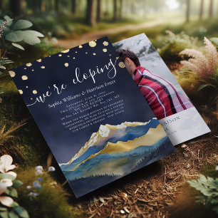 Watercolor Gold Mountains Photo Wedding Elopement Invitation