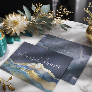 Watercolor Gold Mountains Wedding Rehearsal Dinner Invitation