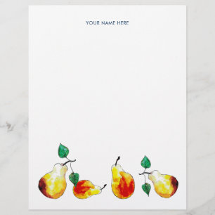 Watercolor Gold Pears Hand-Illustrated Botanical Custom Letterhead