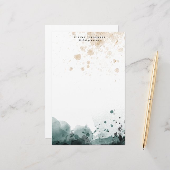 Watercolor Gold Personalised Stationery Paper (Front/Back In Situ)