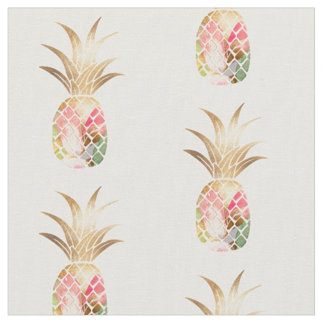 Watercolor Gold Pineapple Fabric (Close Up)