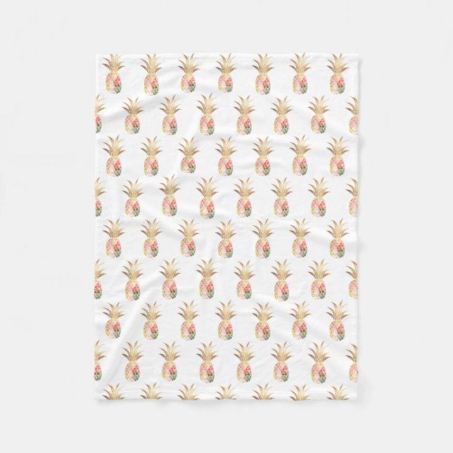 Watercolor Gold Pineapple Fleece Blanket (Front)
