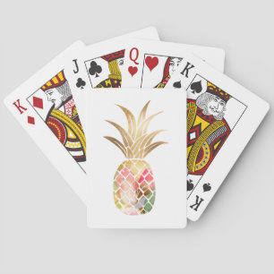 Watercolor Gold Pineapple Playing Card