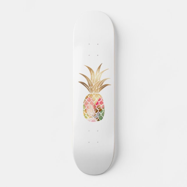 Watercolor Gold Pineapple Skateboard (Front)