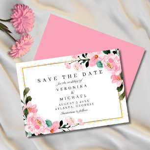 Watercolor Gold Pink Botanical Elegant Wedding Save The Date